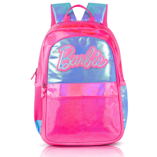 Barbie Holographic School Bag | 17 Inch | Pink & Silver | For Little Girls