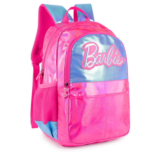 Barbie Holographic School Bag | 17 Inch | Pink & Silver | For Little Girls