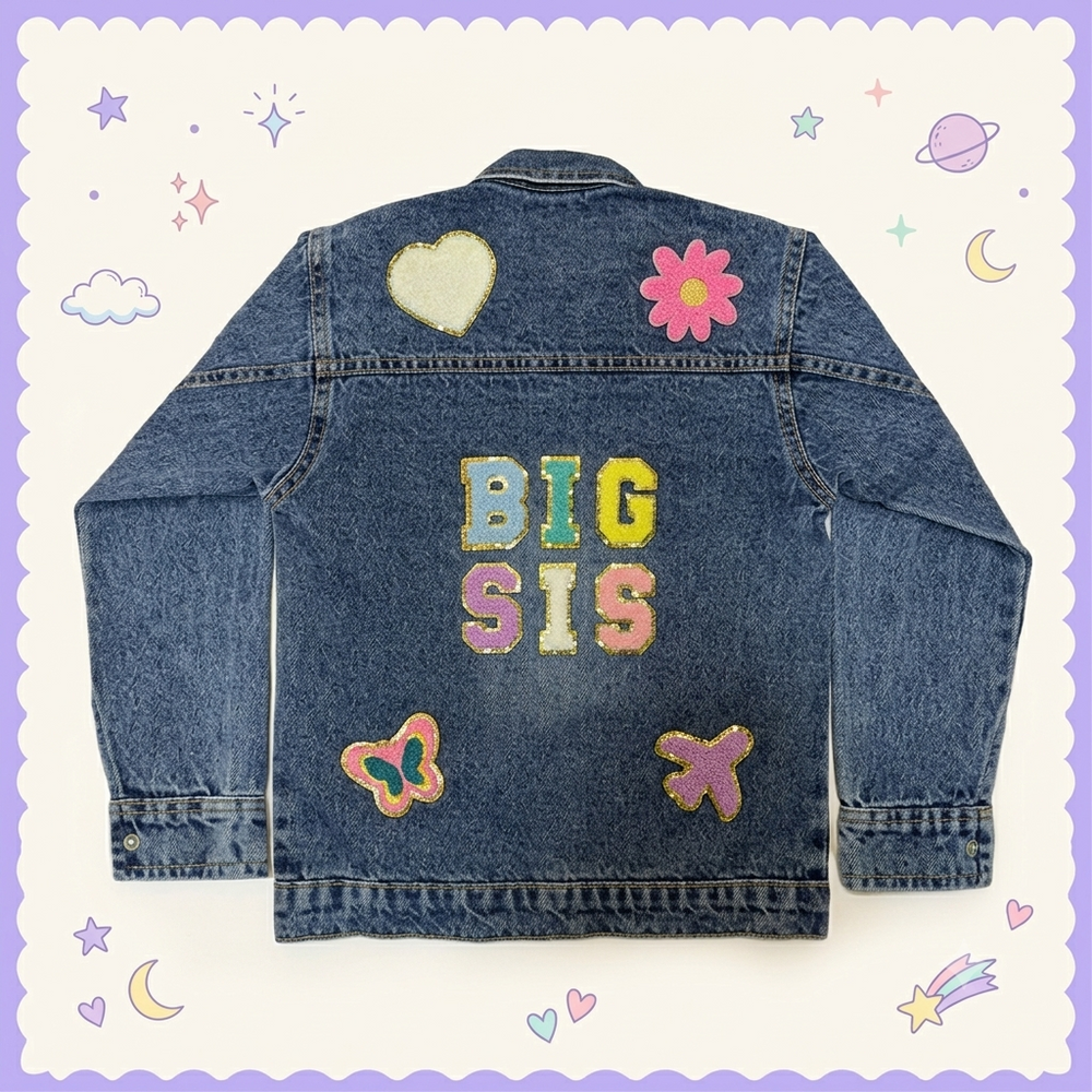 Personalised Kids Denim Jacket with Chenille Patches | Rakhi & Sibling Gift