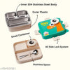 Super Dinosaur Green Kids Lunch Box – Stainless Steel Insulated Tiffin for School with Spoon, BPA-Free | Leak-Resistant Bento Box with Tray & Container | 1120ml + 70ml